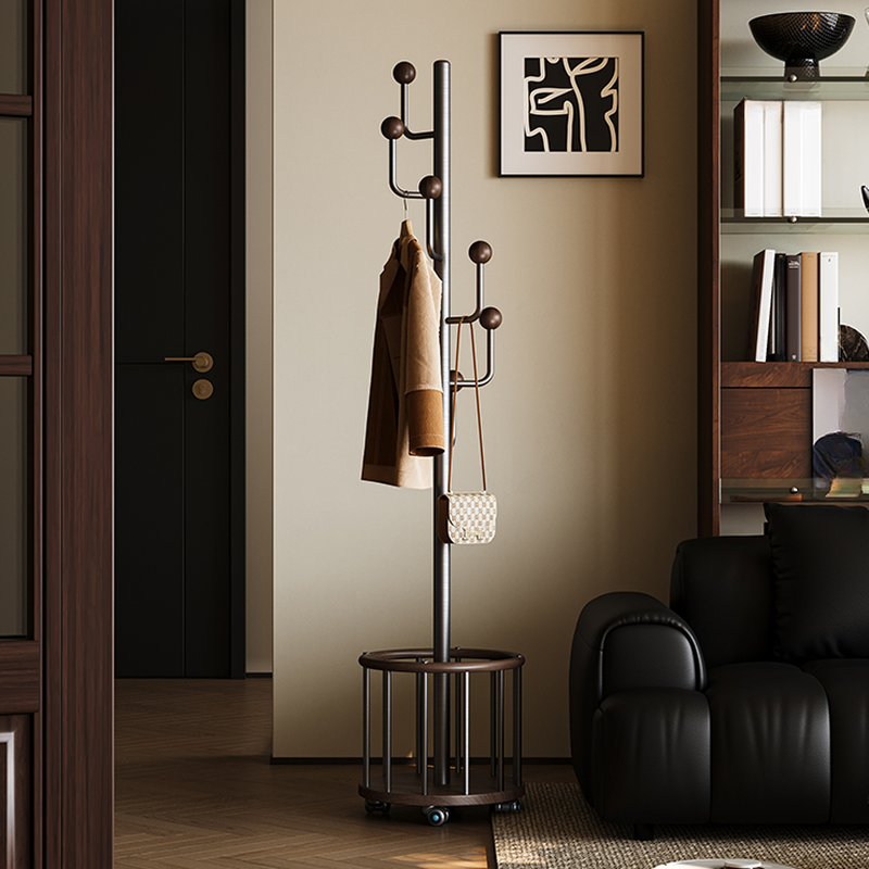 Ink Modish Free Standing Hall Rack with 1 Shelf, Alloy Frame, Open-air Storage, and Metal Hook