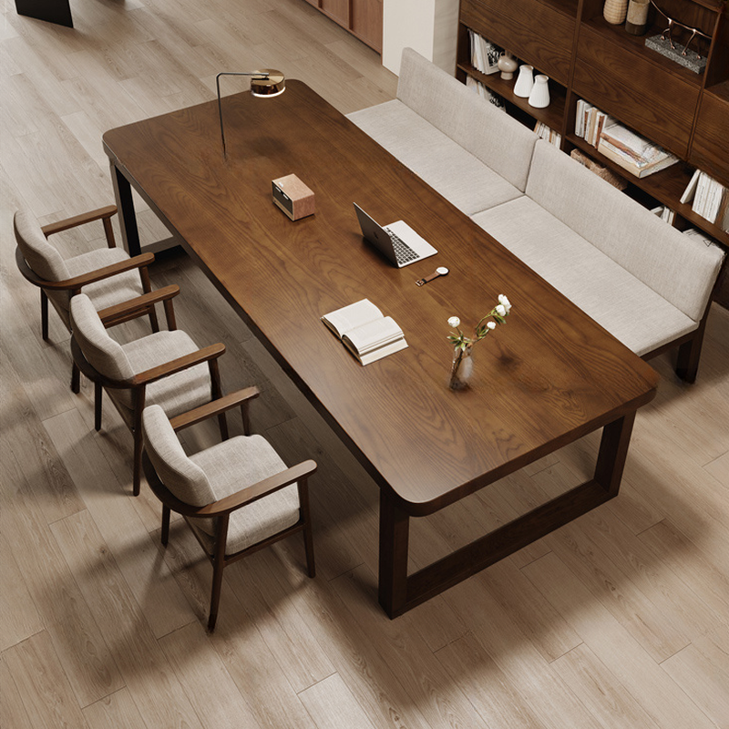 Art Deco Brown Rectangular Genuine Wood Conference Table for 6/for 8/Seats 4