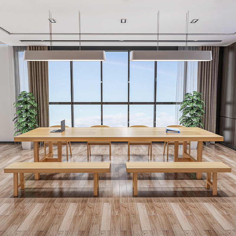 Wood Colour Nordic Office Conference Table with a Rectangular Shape, Seats 12+, and Genuine Wood Tabletop