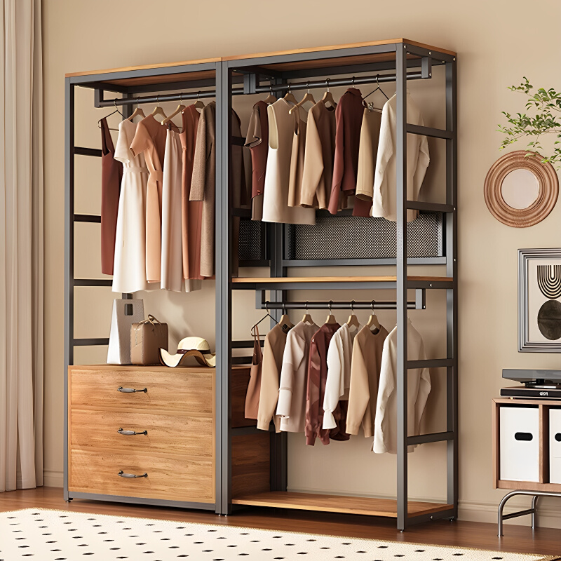 Midnight Black Simplistic Hall Tree with Stockroom Storage, 3 Shelves/2 Shelves, and Steel Frame