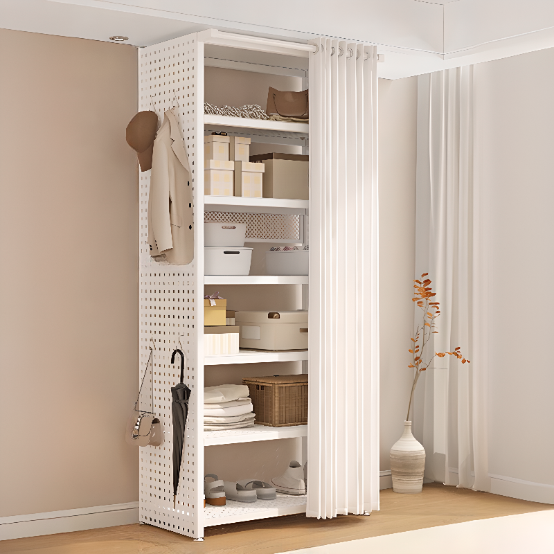 Chalk Minimalist Coat Rack with Stockroom Storage, Steel Frame, Metal Hook, and Shoe Rack