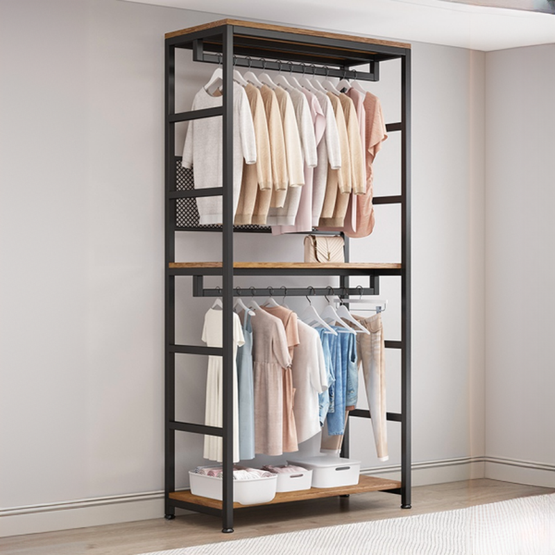 Sepia Simplistic Hall Tree with Stockroom Storage and Metal Frame