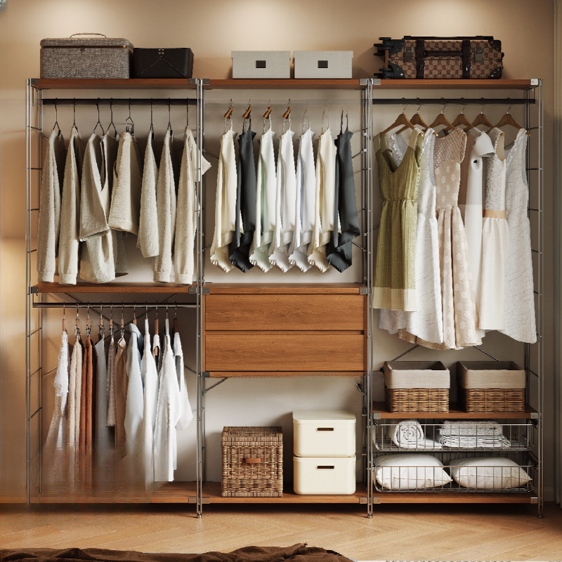 Light Brown Simplistic Hall Tree with Stockroom, 2 Shelves, and Stainless Steel Frame