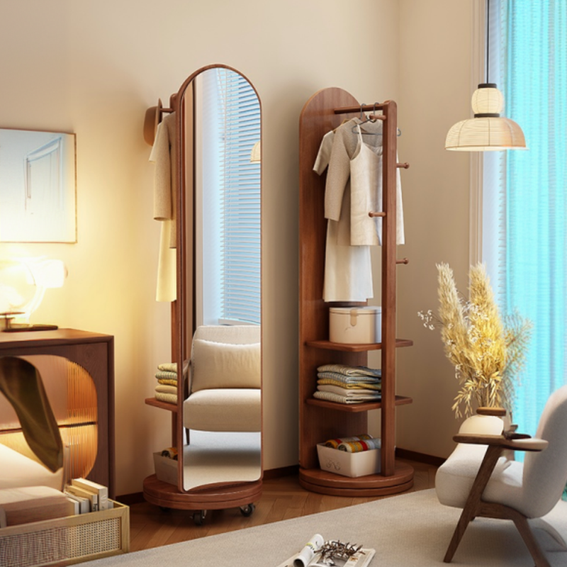 Simplistic Free Standing Hall Tree with Stockroom, 3 Shelves, Natural Wood Frame, Mirroring, and Wood Hook