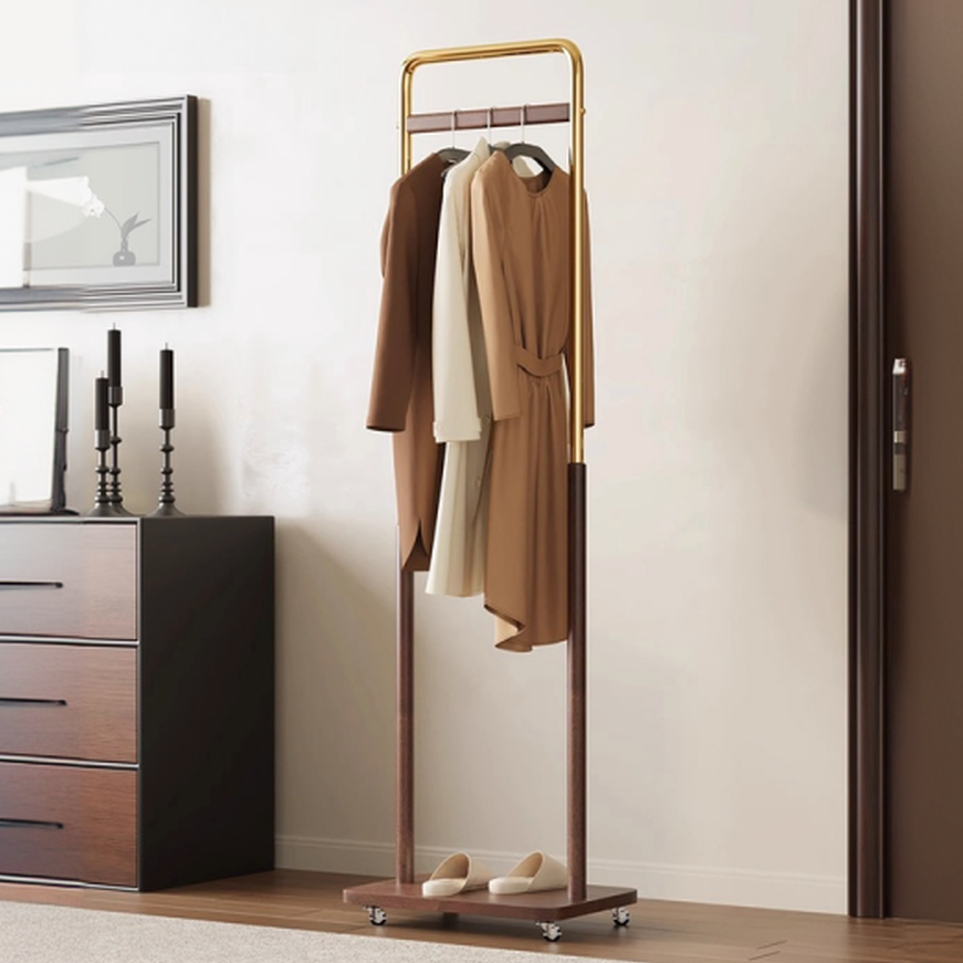 Minimalist Free Standing Coat Rack with Stockroom, 1/2 Shelves, and Natural Wood Frame