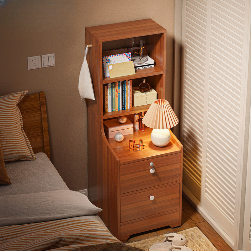 Cocoa Modish Open Shelf Nightstand with Engineered Wood Top and 3 Shelves/2 Shelves