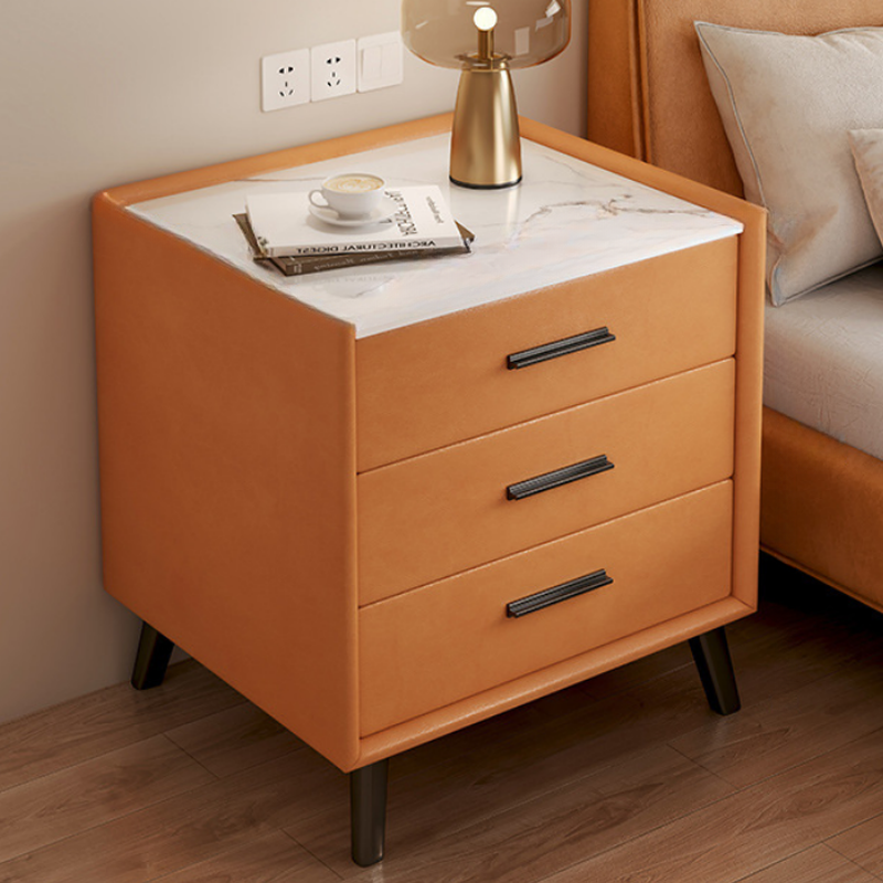 Citrus Colour Modish Drawer Storage Bedside Table with Stone Countertop