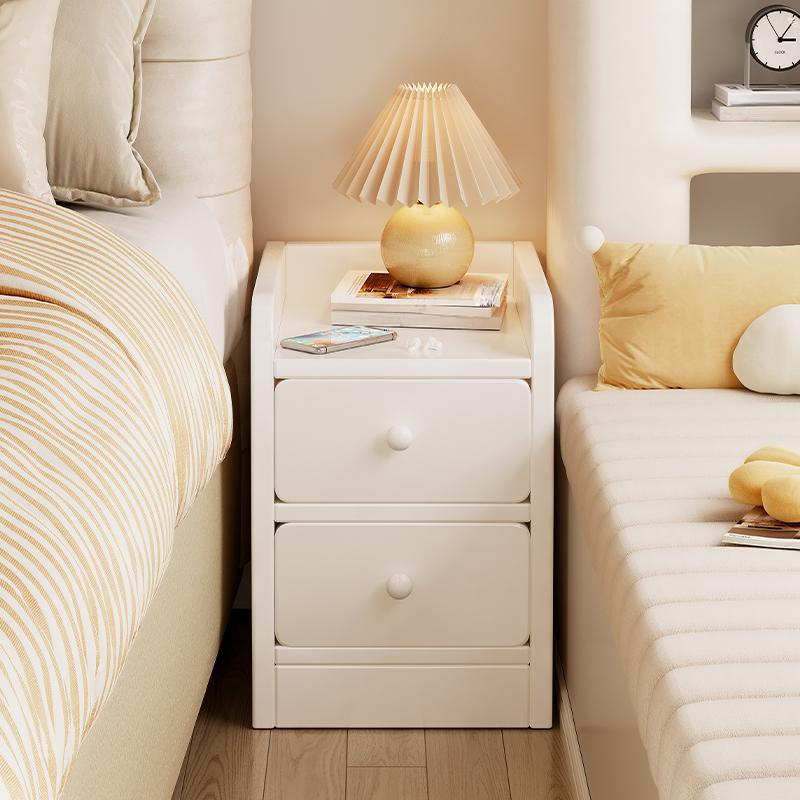 Chalk Modish Drawer Storage Bedside Table and Open Shelf Nightstand with Reclaimed Wood Countertop