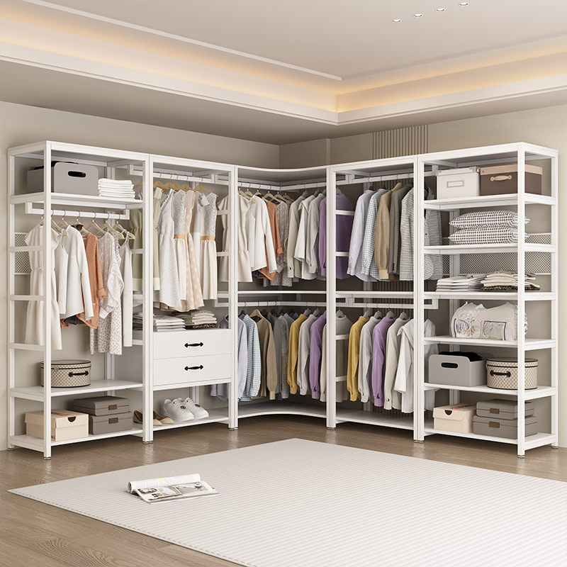 White Modern Simple Style Hall Rack with Locker, 3 Drawers, 2/3/6 Shelves, and Steel Frame