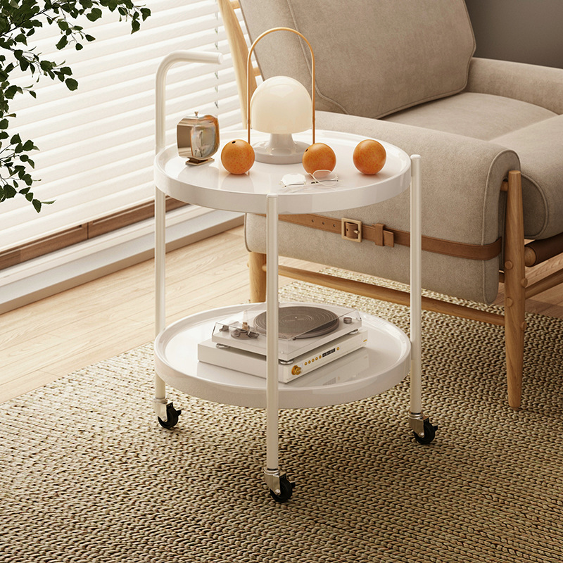 Chairside Table in Composite Wood with Swivel and Portable Wheels