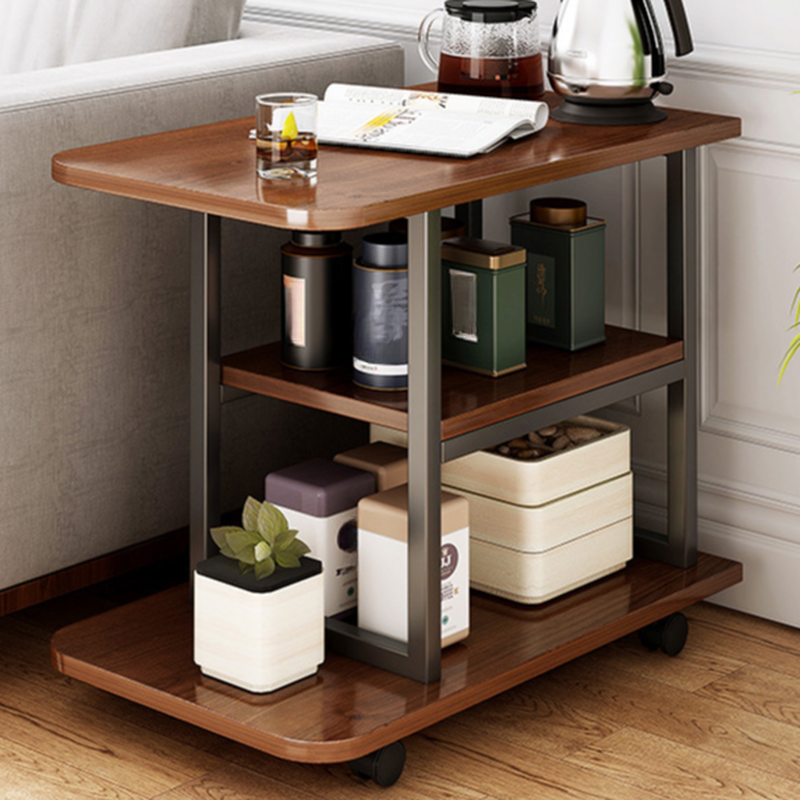 Composite Wood Swivel Chairside Table with Portable Wheels