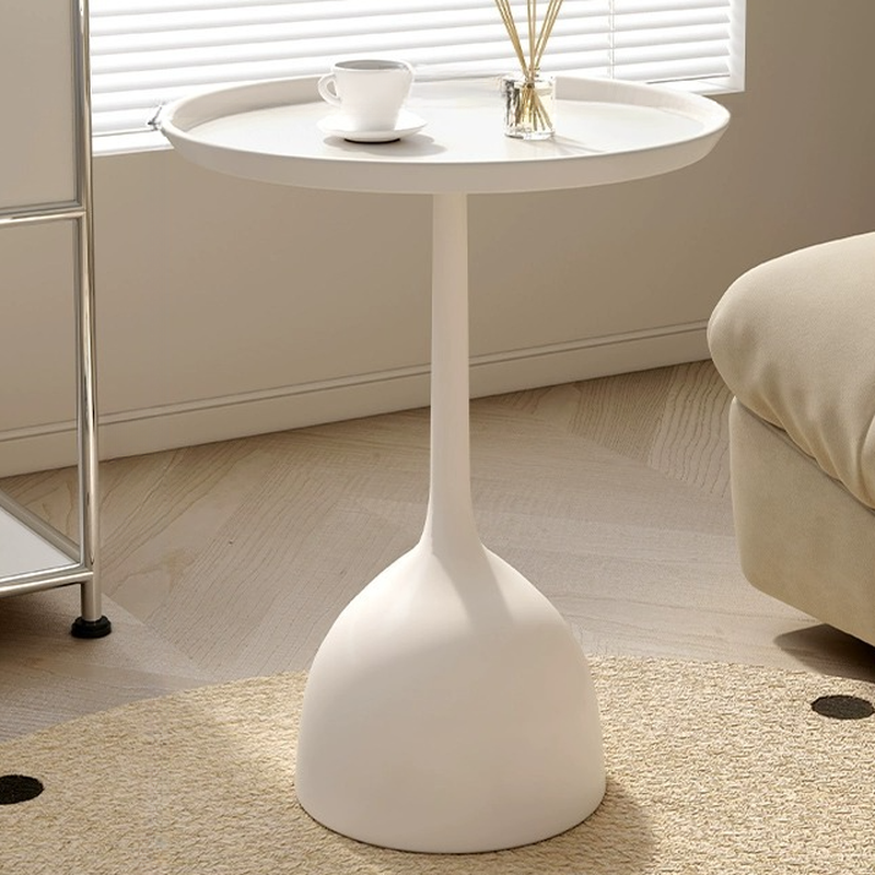 Modern Simple Style Chairside Table Only with Black/White Iron Pedestal Base and Orbicular Tray Top
