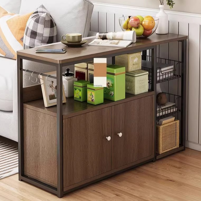 Modern Simple Style Chairside Table Only in Composite Wood Taupe Rectangle with Shelf