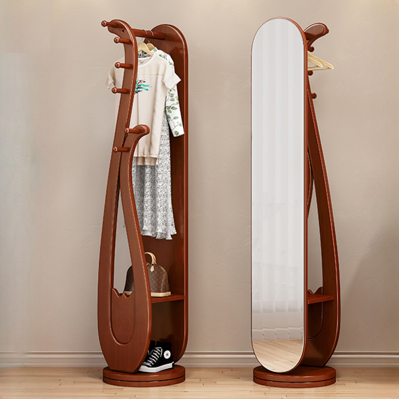 Modern Simple Style Rubberwood Hall Rack with Locker, 2 Shelves, and Wood Hook