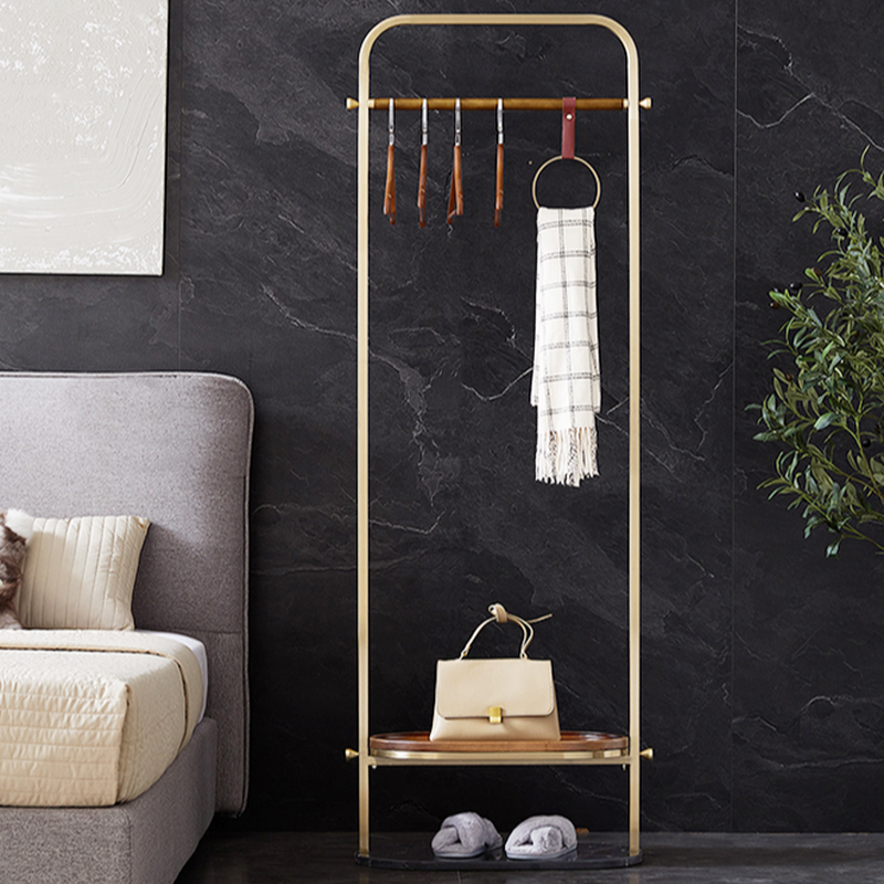 Metallic Art Deco Hall Rack with Locker, 2 Shelves, Metal Frame, and Alloy Hook