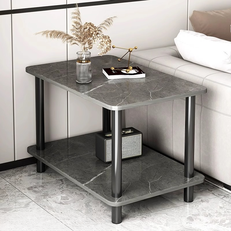 Modern Simple Style Chairside Table Only with 4 Legs/Three Legs, Composite Wood, Gray/White Top and Shelf
