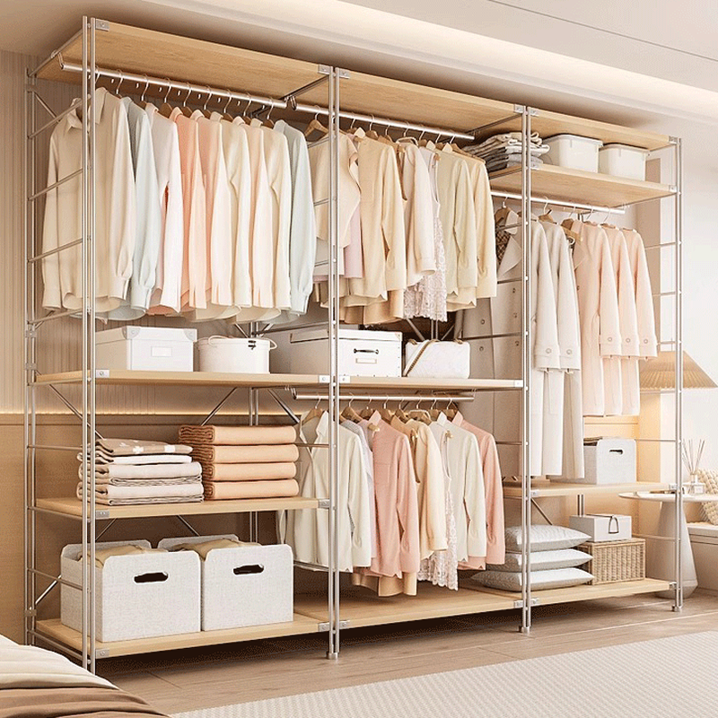 Wood Grain Modern Simple Style Hall Rack with Locker, 2/3 Shelves, and Metal Frame