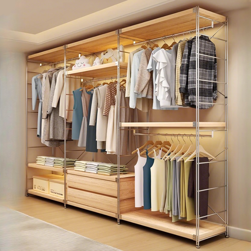 Wood Grain Simplistic Hall Tree with Stockroom Storage, 2/3 Shelves, and Metal Frame