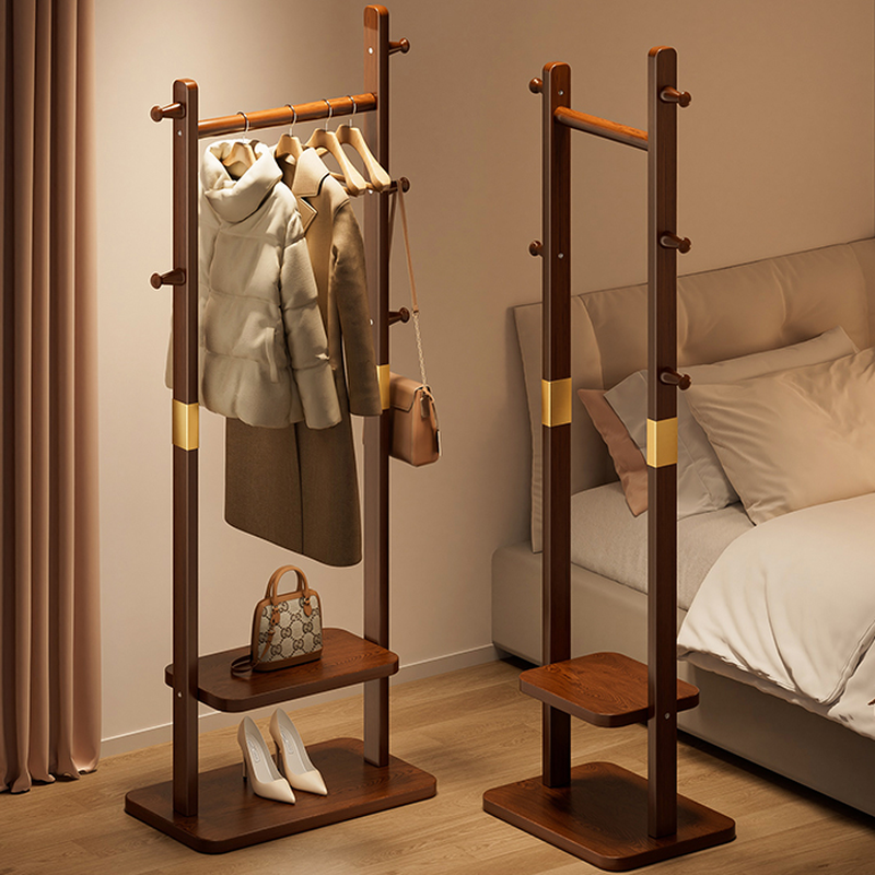 Modern Simple Style Hall Rack with Rubberwood Frame and Wood Hook