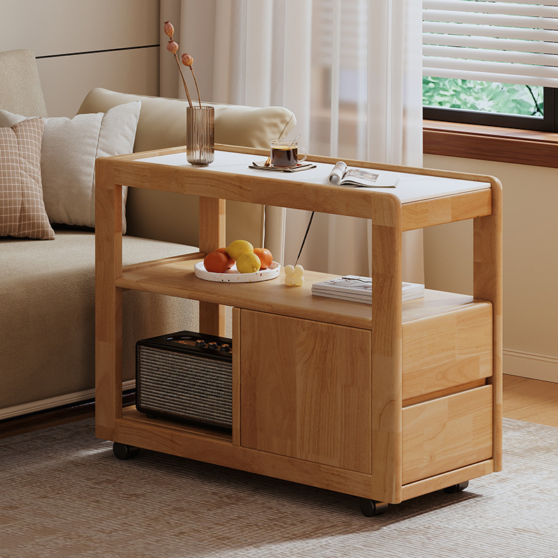 Swivel Wheel Base Rectangular Stone/Vitreous Chairside Table with 2 Shelves, 2 Drawers Included/Not Included