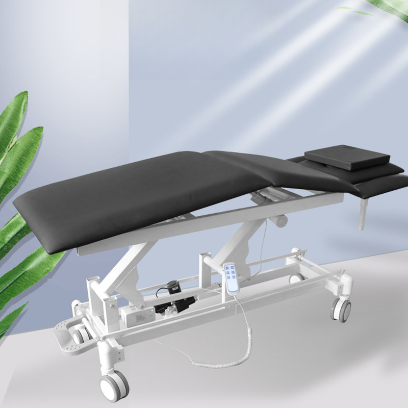 Midnight Black Facial Bed with Synthetic Base, Caster Wheels, and Curved Base