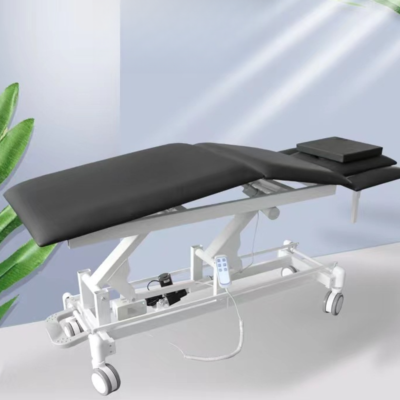 Midnight Black Metal Height-adjustable Rectangle Facial Bed with Traditional Legs