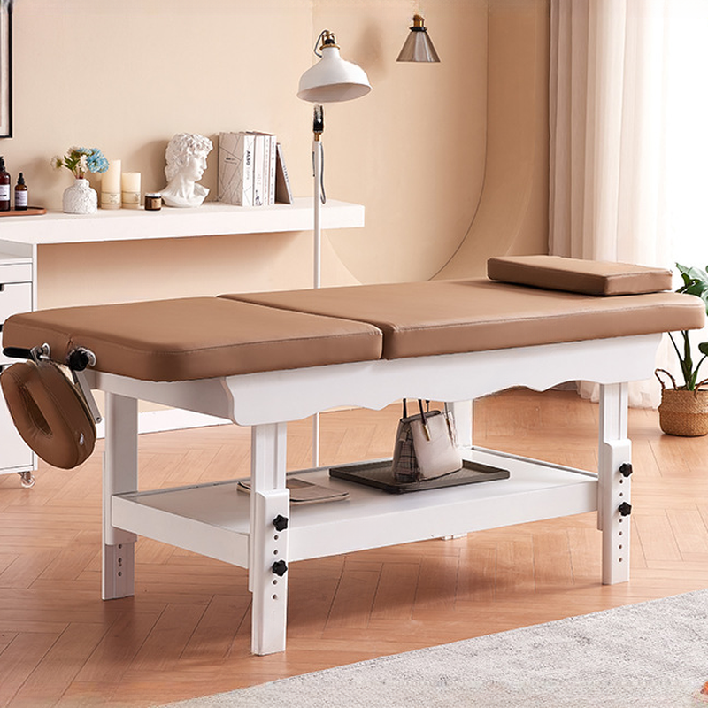 Light Brown Steel Height-adjustable Rectangle Facial Bed with Trestle Base