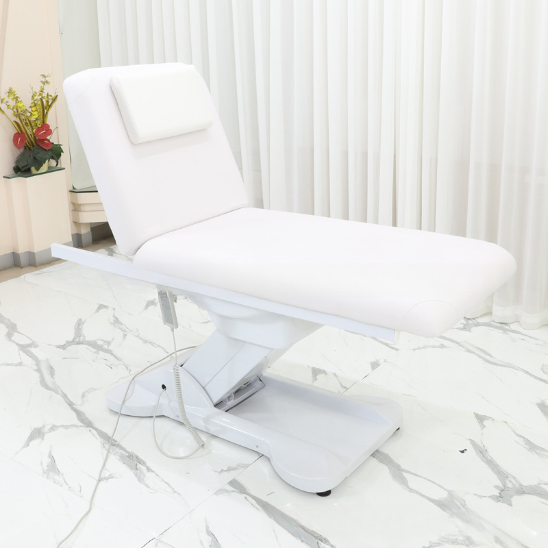 Chalk Synthetic Height-adjustable Rectangle Facial Bed with Curved Base