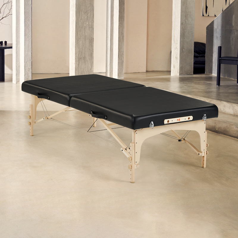 Midnight Black Facial Bed with Height-adjustable H-Shape Base, 1 Chair, Stackable and Handy Lightweight Design
