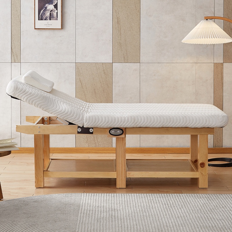 Fixed Height Facial Bed with Timber Trestle Base and Rectangle Top
