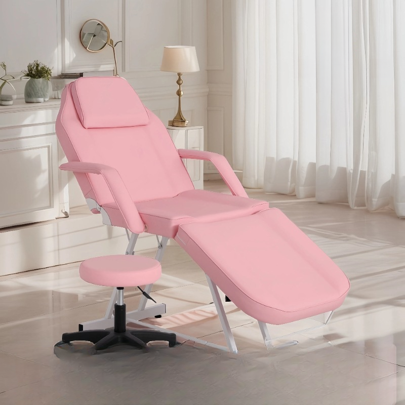 Fixed Height Metal Facial Bed with Rectangle Top and Trestle Base, Includes 1 Chair