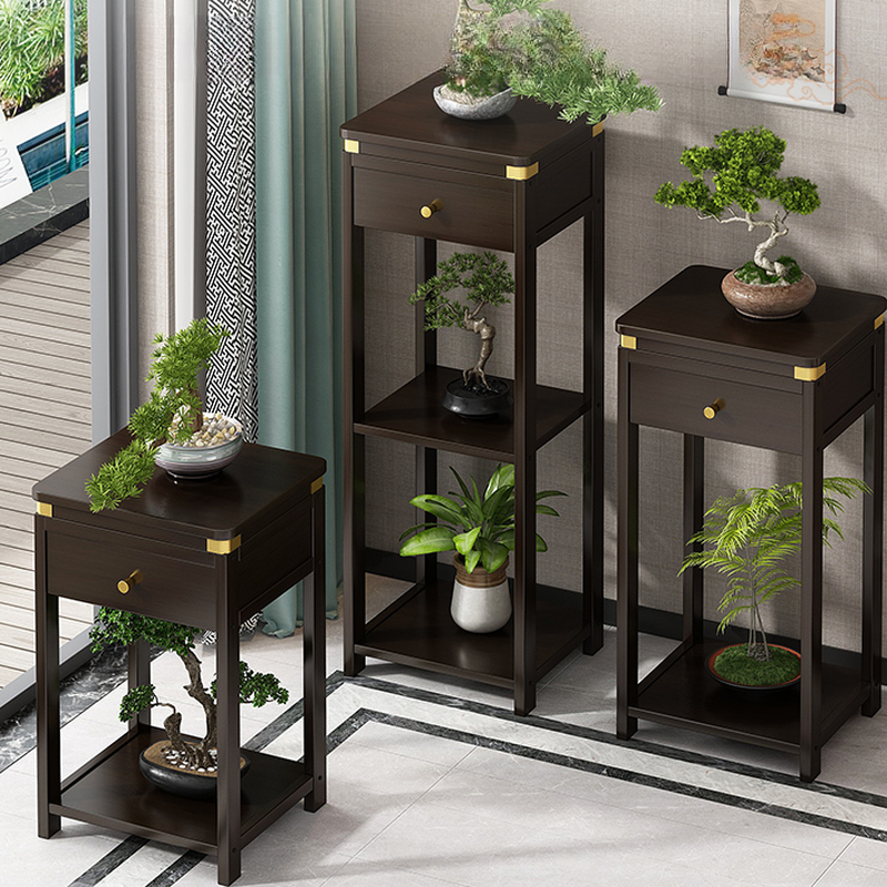 Minimalist Rectangle/Square Wooden Plant Stand Side Table with Drawer, Floor Mounted