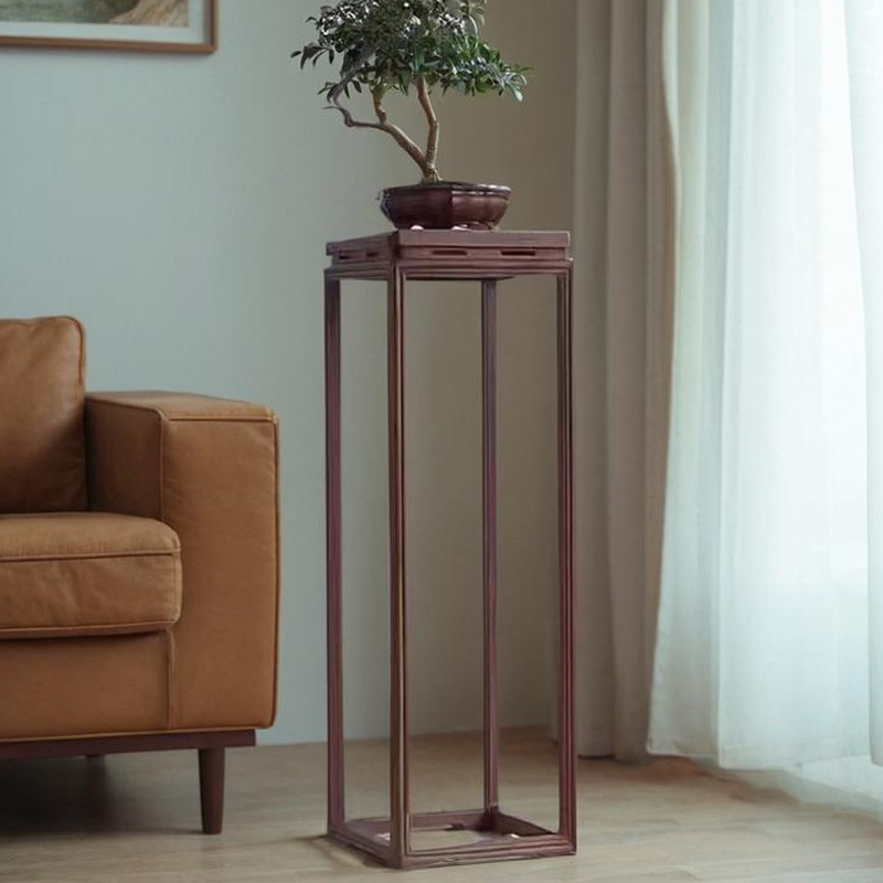 Minimalist Square Natural Wood Plant Stand Side Table, Floor Mounted