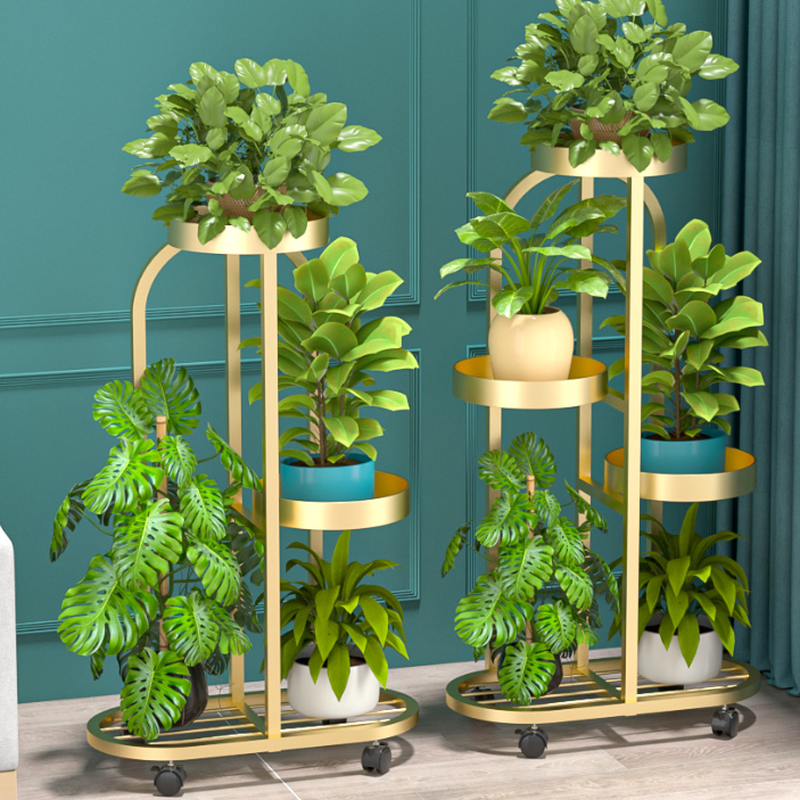 Minimalist Oval Multi-Tiered Metal Flower Rack with Casters