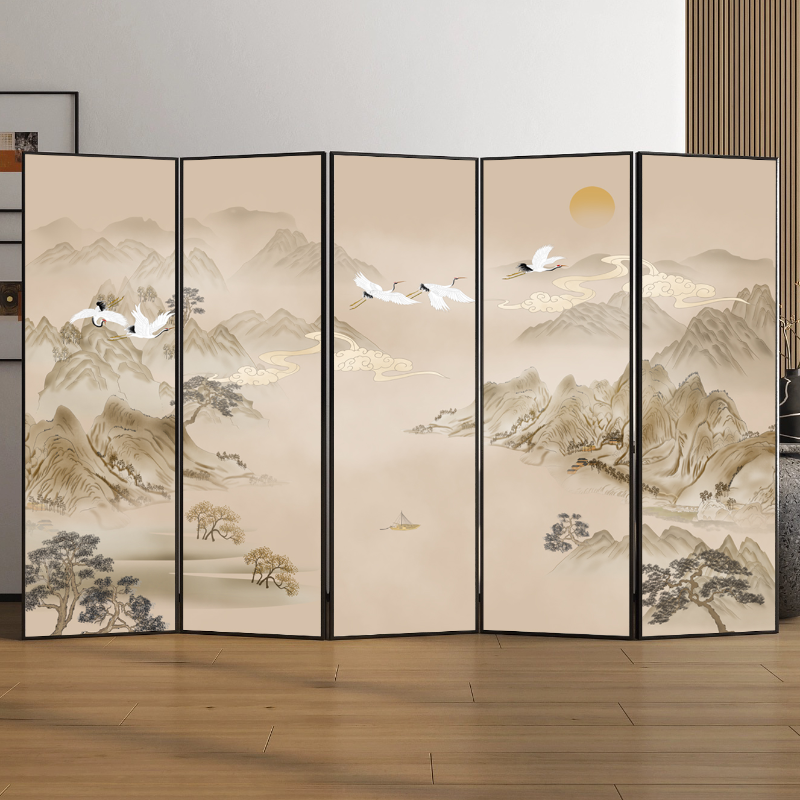 Room Divider in Black with Opaque Compact Metal Frame, Featuring 5 Panels/4 Panels, Double Sided Print, and Detached Design