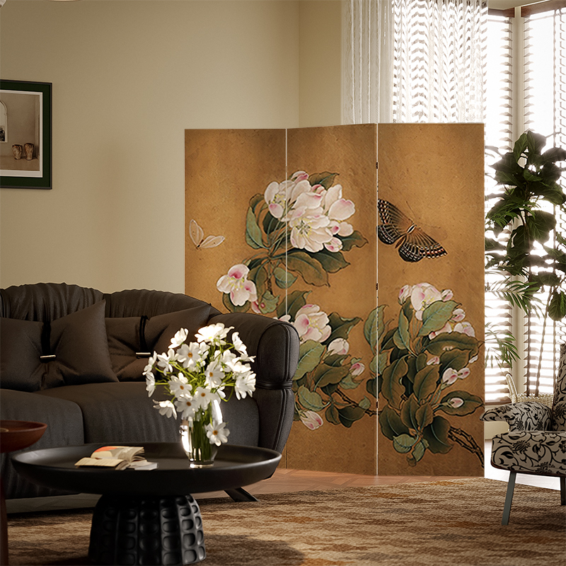 Rustic Brown Opaque Compact Room Divider with Lumber Frame, 5/3/4 Panels, Double Sided Print, Freestanding