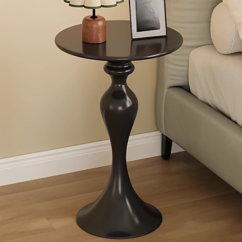 Trendy White/Midnight Black Round Metal Chairside Table with Stump Base, Table Only
