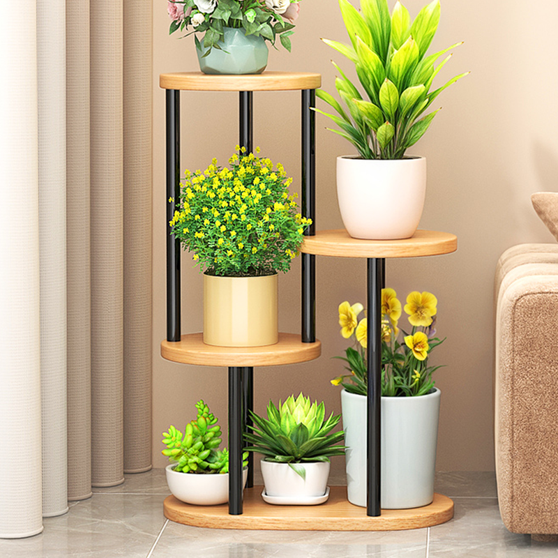 Minimalist Rounded Wooden Flower Rack with Casters