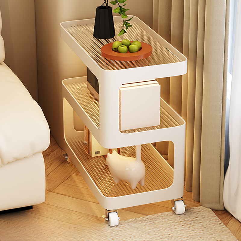 Modern Simple Style Glass Chairside Table with Wheel Base, Transparent Portable Rectangle with Shelf