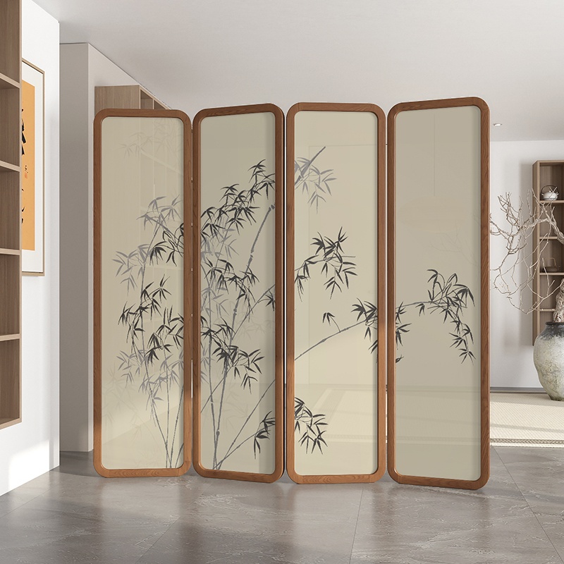 Sepia Translucent Compact Room Divider with 4/5 Panels Double Sided Print Gauze Detached
