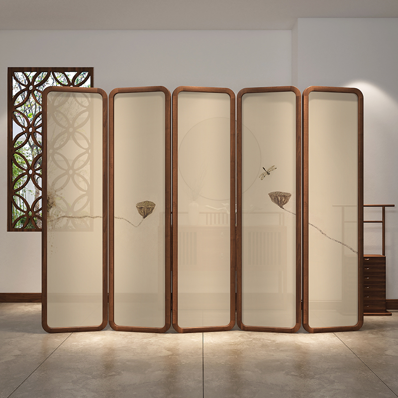 Room Divider in Sepia with Translucent Compact Design, 5 Panels/4 Panels, Double Sided Print, Gauze Material, and Detached