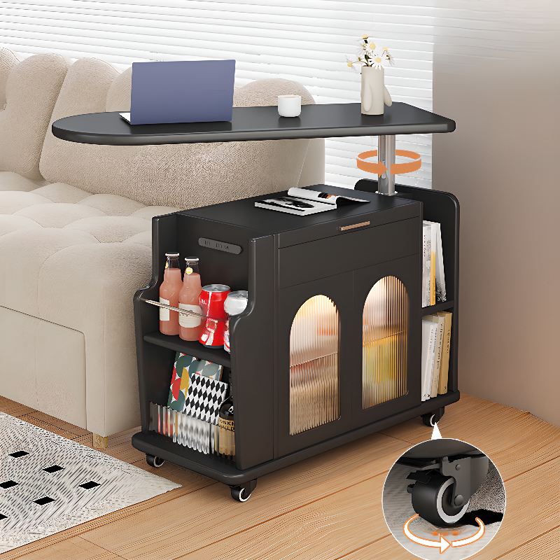 Flexible Height Asymmetrical Chairside Table with Portable Wheels