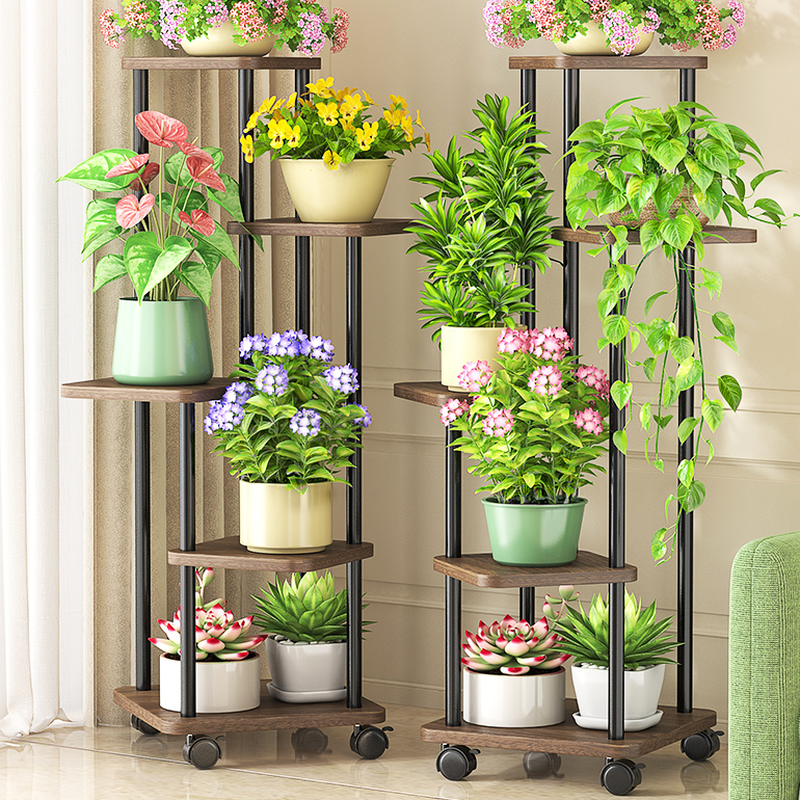 Modish Rectangle Wooden Plant Rack, Caster Wheels Included/Not Included