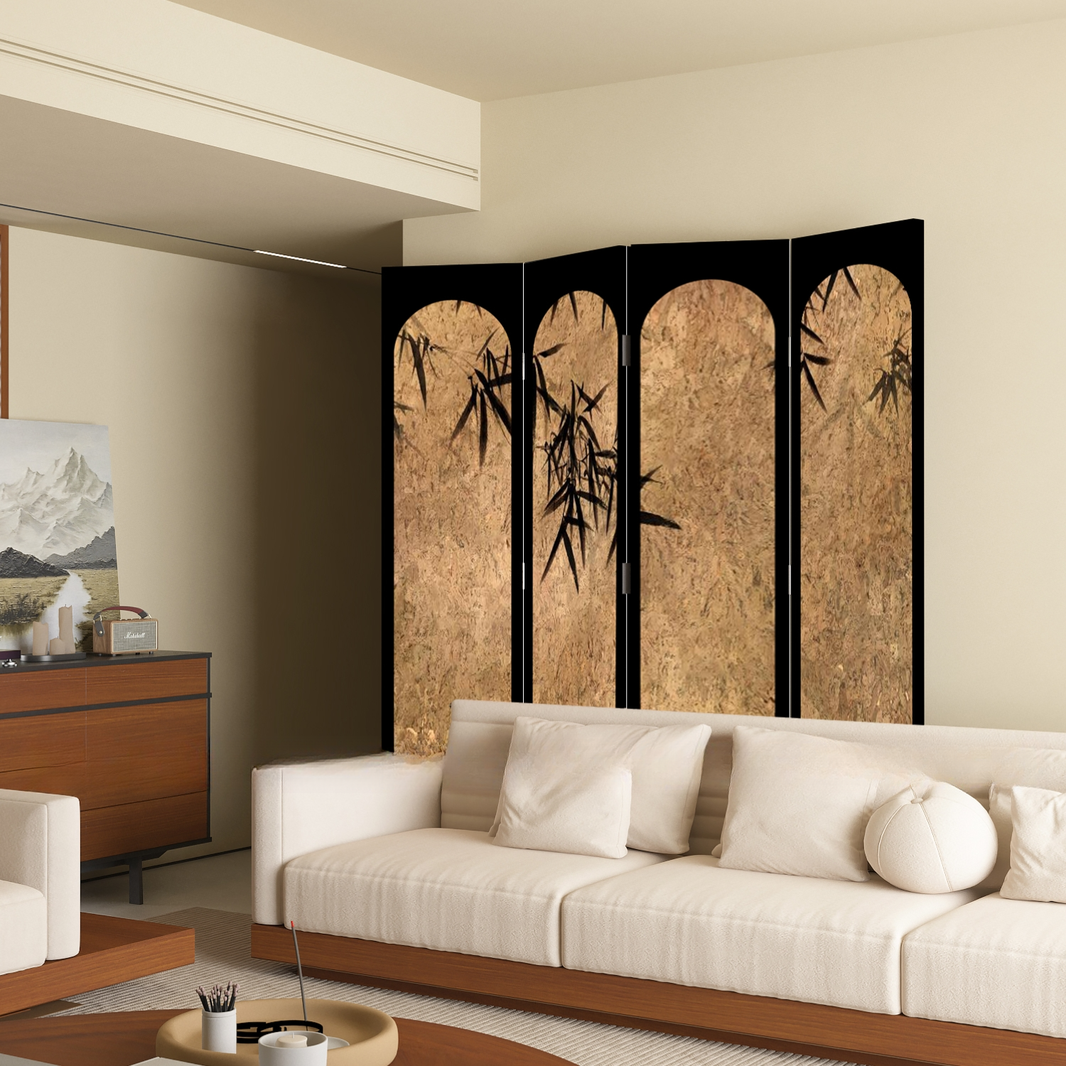 Room Divider in Black with Opaque Compact Lumber Frame, 3 Panels/5 Panels/4 Panels, Double Sided Print, and Detached
