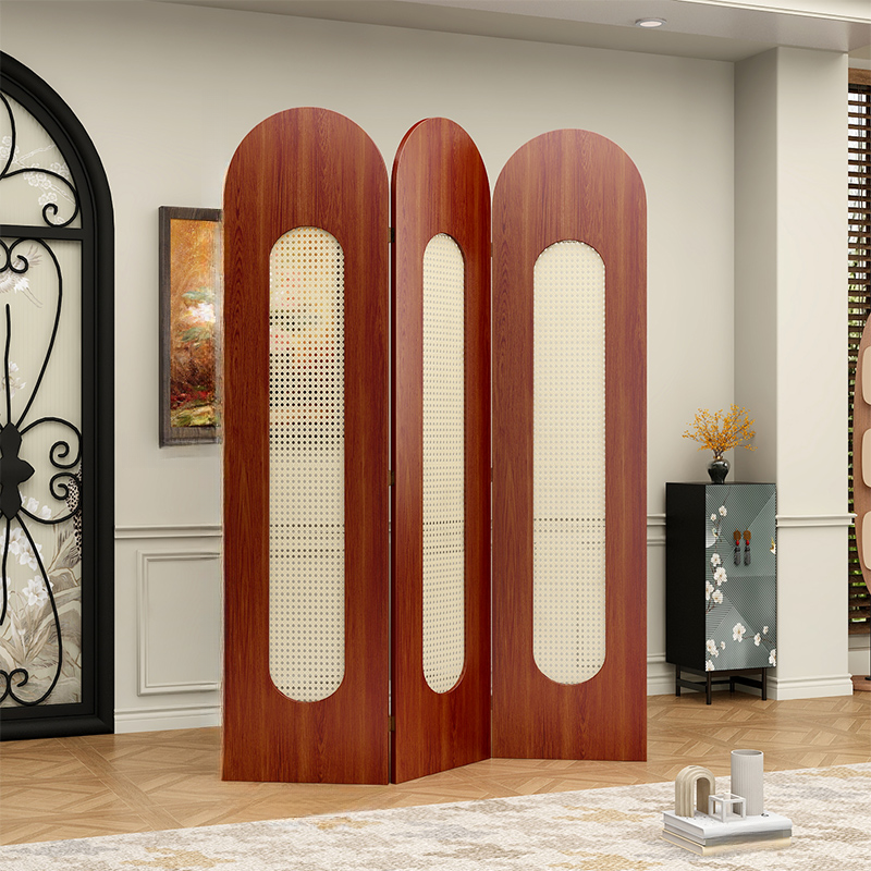 Independent Indoor Folding Cane Translucent 5 Panels/4 Panels/3 Panels Room Divider Partition in a Modern Simple Style