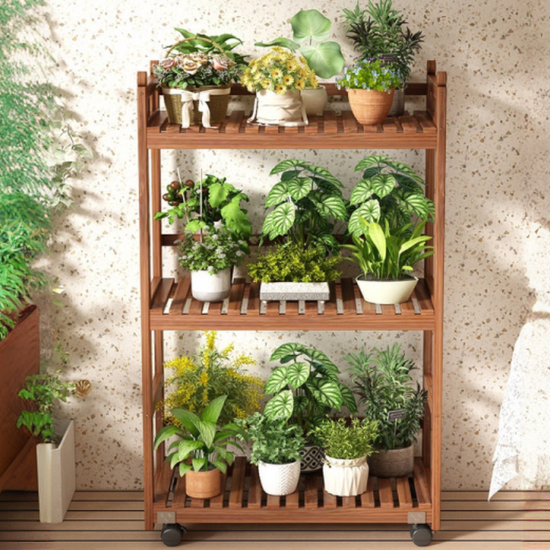 Minimalist Rectangle Flower Rack with Composite Wood Top