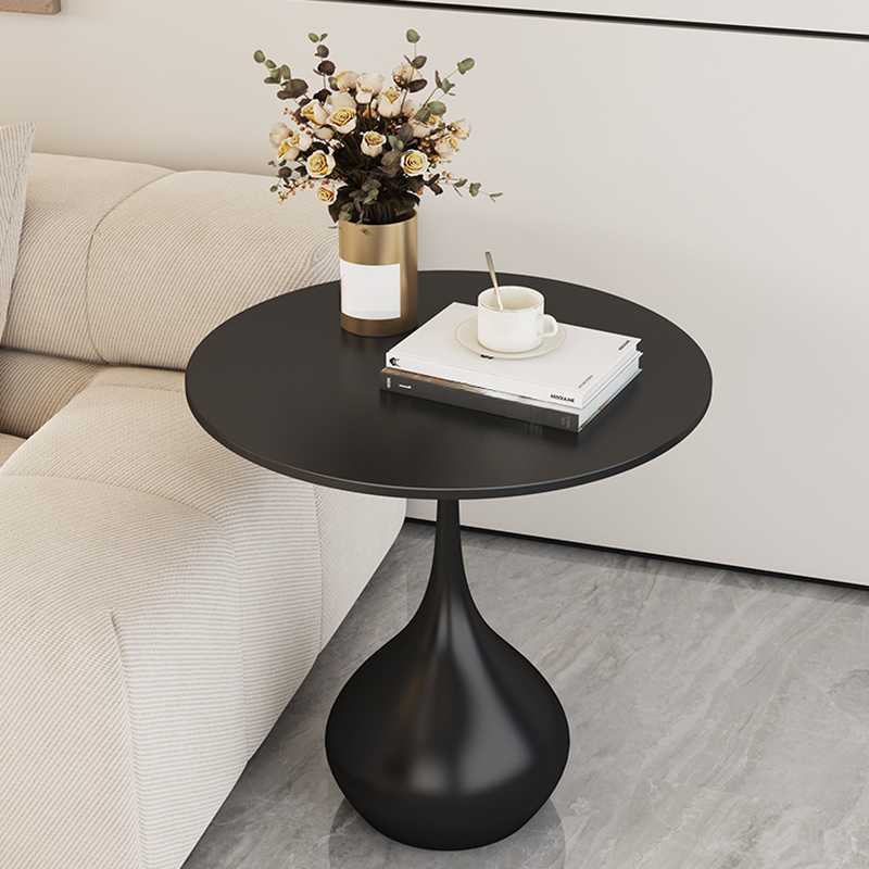 Classic Chalk/Midnight Black Orbicular Stone Chairside Table with Stump Base, Table Only