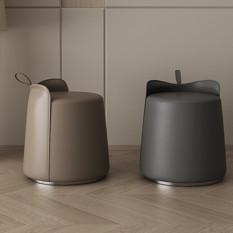 Contemporary Rounded Solid Colour Standard Ottoman in Leatherette with Dark Gray/Cocoa/Citrus Colour Upholstery