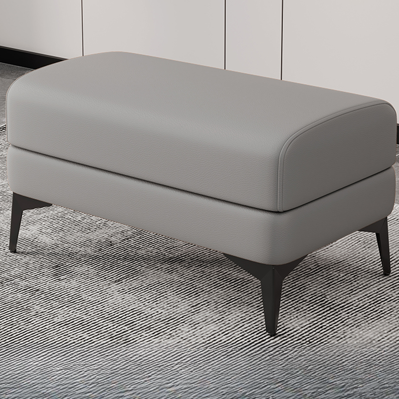Contemporary Rectangle Solid Colour Standard Ottoman in Leatherette with Dove Grey/Citrus Colour/Beige Upholstery