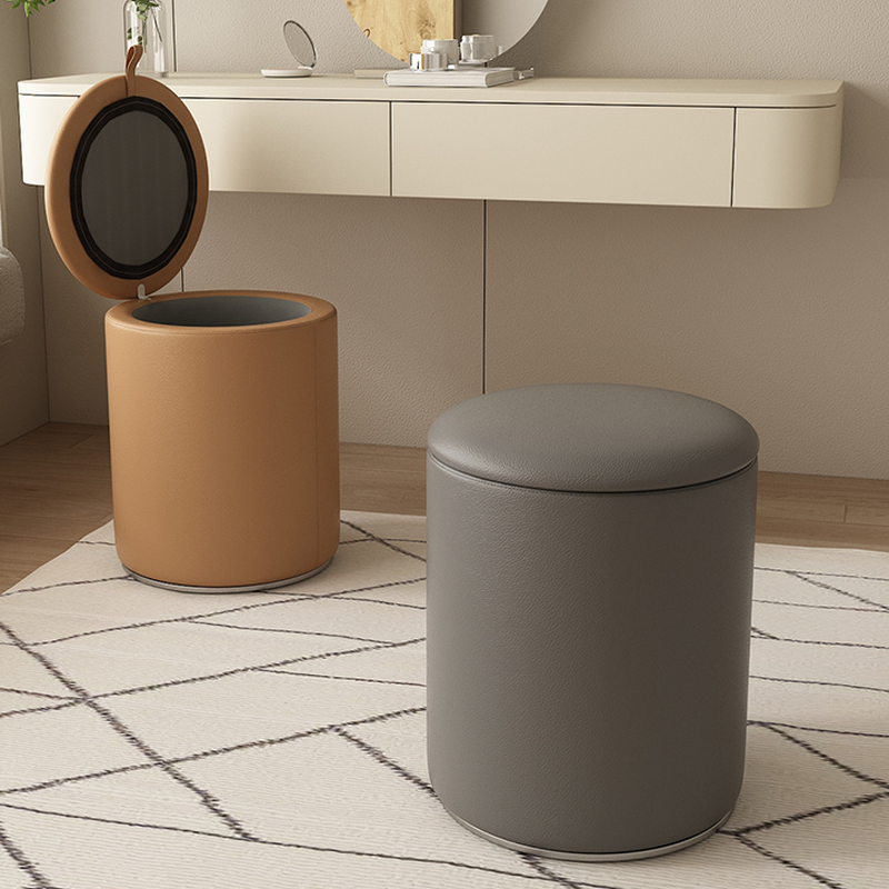 Modish Apricot Colour/Grey/Beige Solid Colour Rounded Leatherette Storage Ottoman with Locker